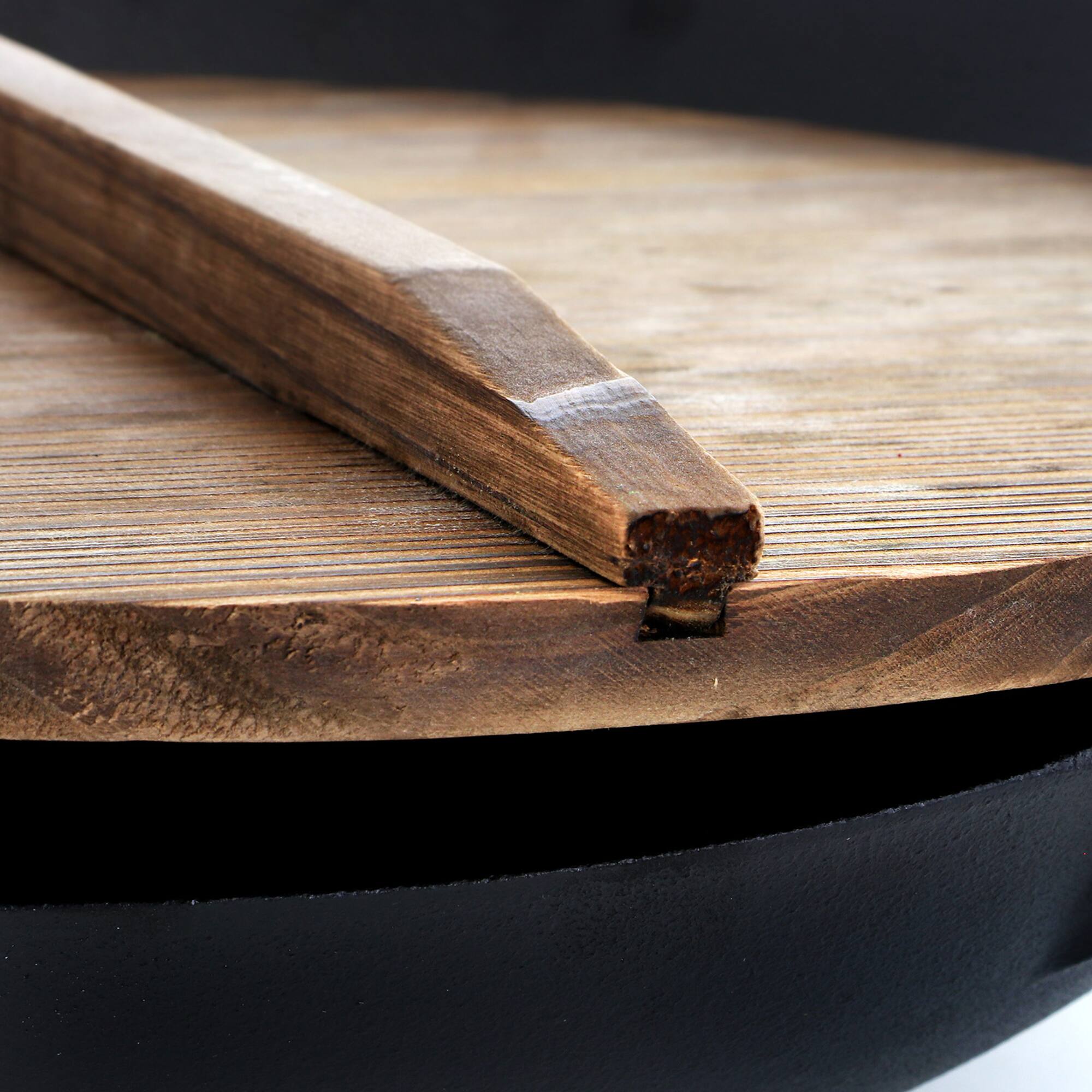 MegaChef 14" Heavy Duty Cast Iron Wok With Wood Lid Set